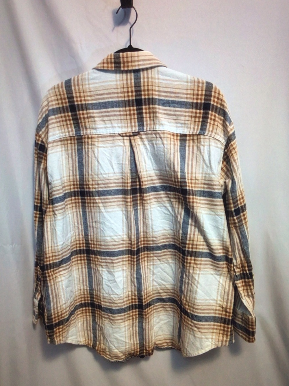 Old Navy Cream, Brown & Blue Plaid Button-Front Shirt - Picture 2 of 13